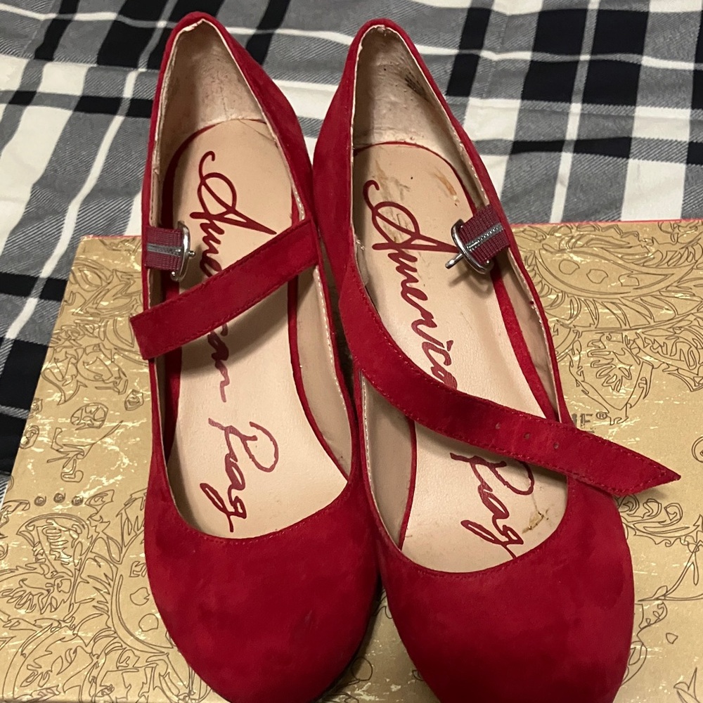 American Rag Red Suede Mary Jane Flats with Buckle Strap